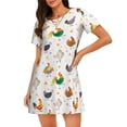 thumbnail image 1 of Vsdgher Chemise de Nuit à Manches Courtes pour Femmes, Motif de Poulet Amusant, Col Rond, Mignonne, Volants, Confortable, 1 of 6