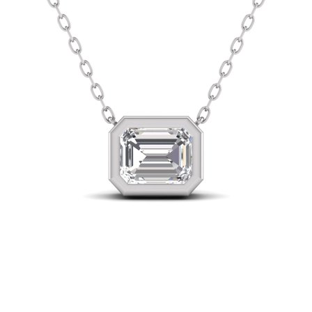 SZUL Women's Lab Grown 1/2 Carat Emerald Cut Bezel Set Diamond Solitaire Pendant in 14K White Gold