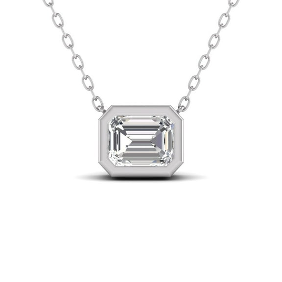 SZUL Women's Lab Grown 1/2 Carat Emerald Cut Bezel Set Diamond Solitaire Pendant in 14K White Gold