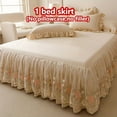 thumbnail image 4 of 1pc White Solid Color Light Beige-Friendly Bed Skirt with Floral Pattern & Ruffled Lace Trim - Breathable Anti-Wrinkle Cover, Detachable Multi-Layer, 4 of 10