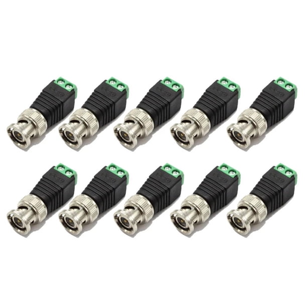 10 Uds Conector BNC de Metal Macho con Conector de CC Terminal de Tornillo UTP Video Balun para CáMara de Vigilancia CCTV