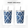 thumbnail image 4 of 12oz Conical Thermal Insulation Cup 4.9×3.2in With Straw No Odor Insulation Effect Is Good For Party Camping Picnic Travel Indigo Moroccan Trellis Hand-Drawn Sketch_2, 4 of 7