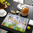 thumbnail image 3 of Easter Bunny Placemats Set of 4, Spring Easter Eggs Floral Blue Woodn Placemats for Dining Table, Place Mats for Kitchen Tabletop, Waterproof Wipeable Dining Table Mats Set, 3 of 9