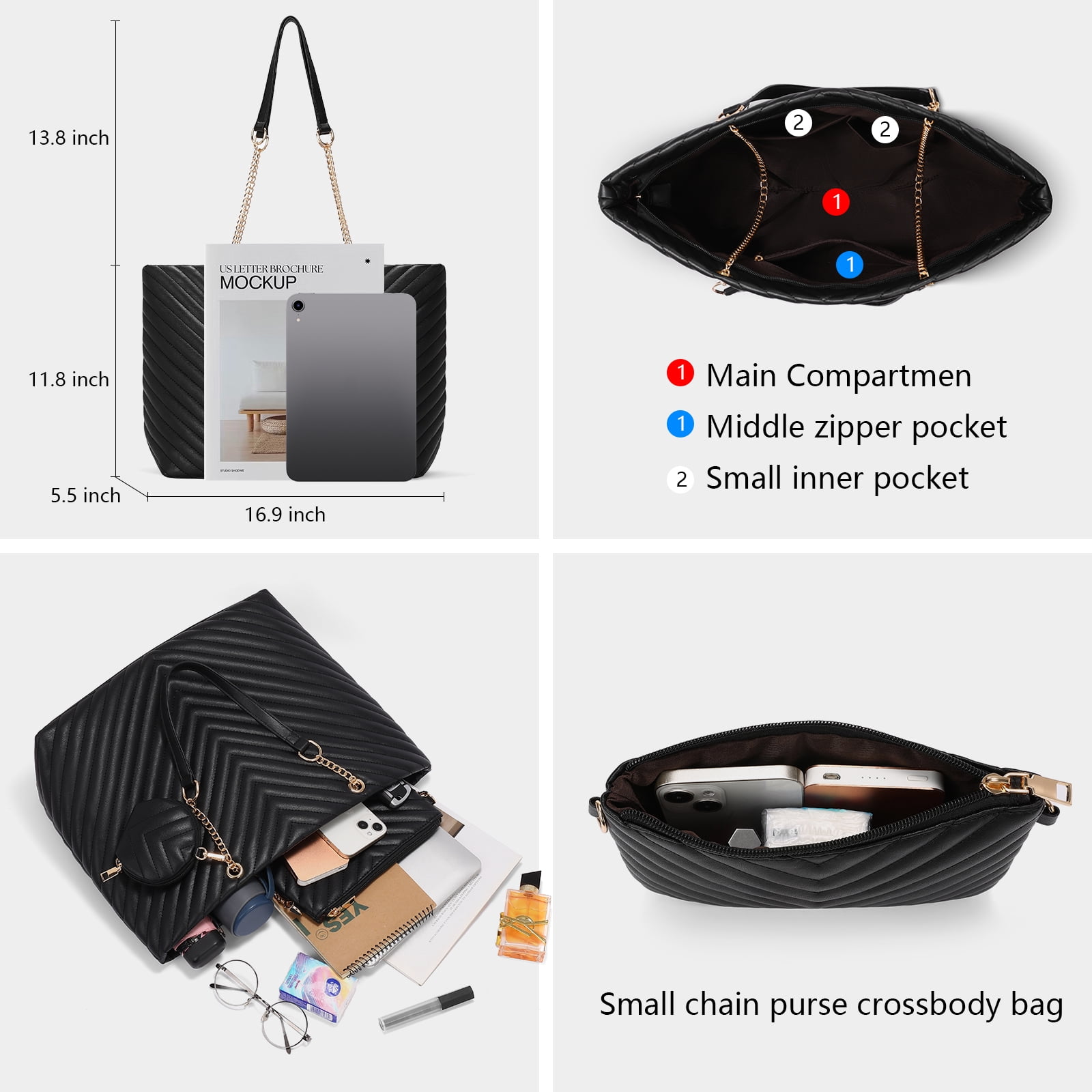 GOIACII Women’s Leather Handbags 3-piece set Fashion Totes Hobo and coin purse,Shoulder Satchel Bags for women