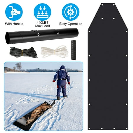 Moclever Deer Drag Sled with Handle Deer Cart Game Hauler with 32.8ft Black Rope 16.1ft White Rope for Hunting Ice Fishing Hauling Fire Wood Black