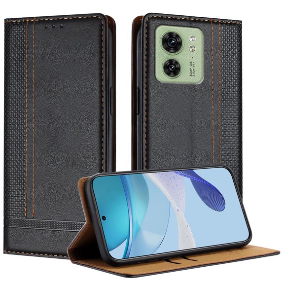 for Motorola Edge 2023 Slim Case with Card Holder, Premium PU Leather Wallet Case with Flip Card Slots Kickstand & Magnetic Closure for Motorola Edge 2023, Black