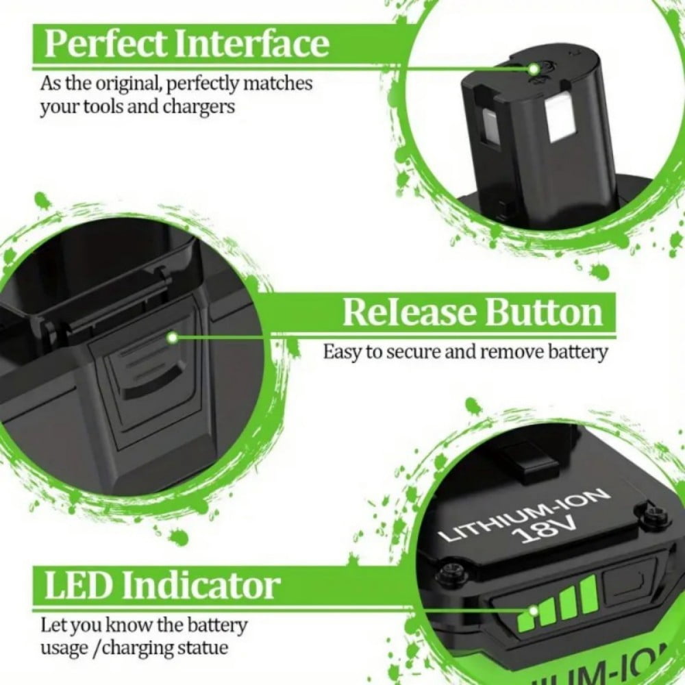 2Packs 8.0Ah Battery Compatible with Ryobi 18V Battery P108 P102 P103 P104 P105 P107 P109 P122 P145 Replacement 18 Volt Ryobi Battery