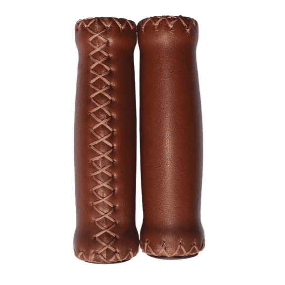 Retro Classic Brown PU Leather Cruiser Bike Bicycle Soft Handlebar Cover Grips Handle Bar with End Cap