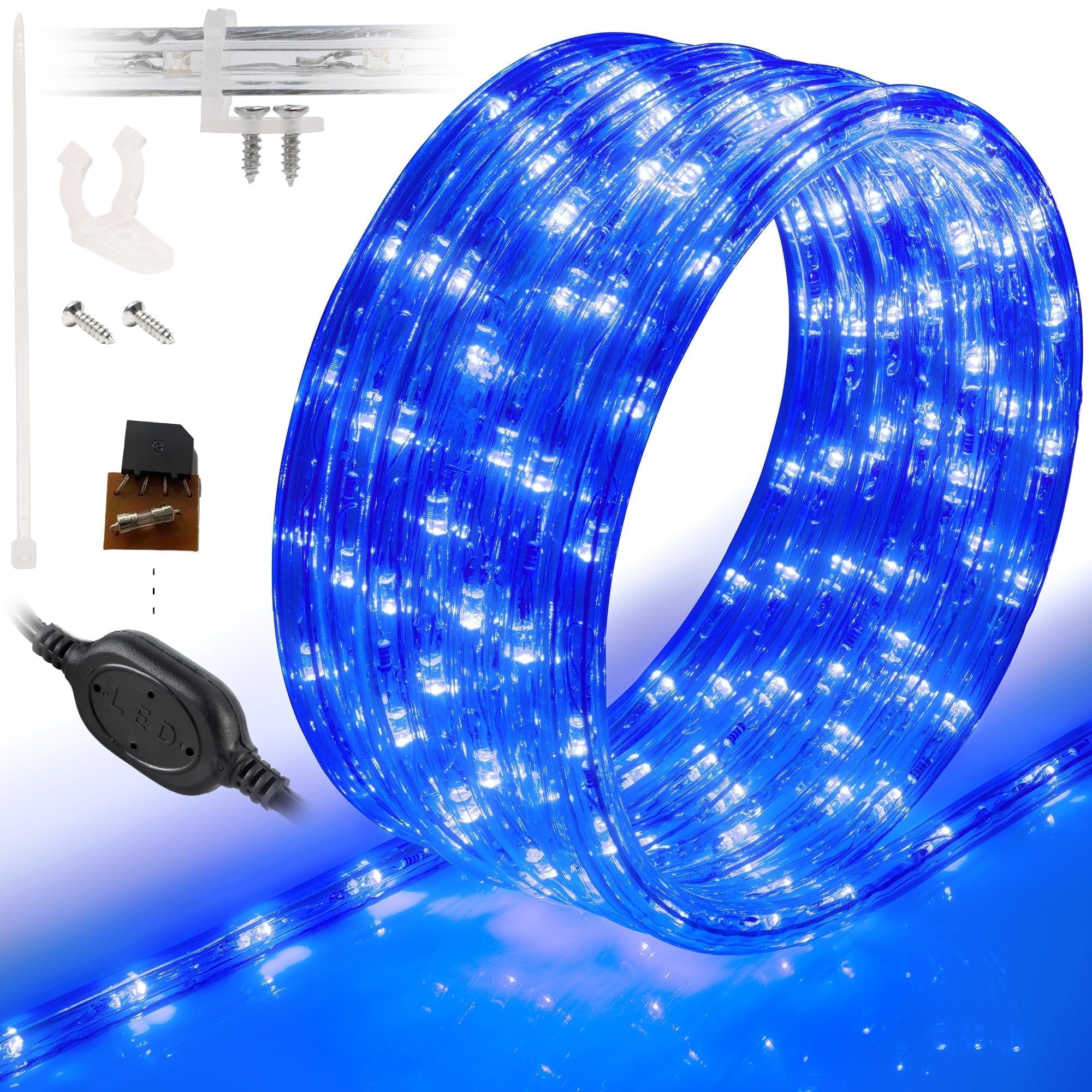 WYZworks 1860LEDs, 100ft Blue 16-Mode Flat LED Outside Strip Lights, SMD 2835, Waterproof Permanent Heavy Duty Outdoor Exterior Accent Lighting, ETL Certified, Connectable Flexible Clear PVC Shell
