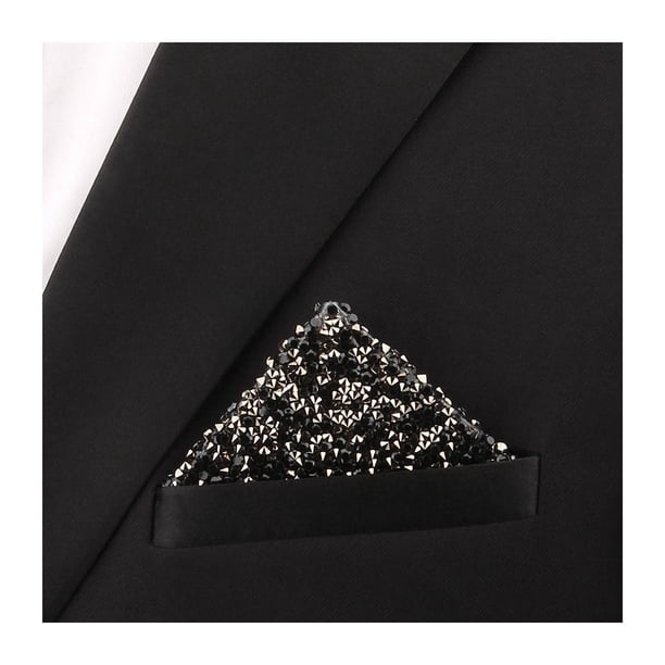 Pañuelo de bolsillo con diamantes de imitación para hombre, predoblado, brillante, ideal para blazers, esmóquines, bodas, citas y atuendos formales.