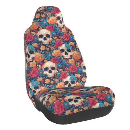 Disketp colorful Skull rose Car Seat Covers Universal Front Seat Coves for Car Accessories Padded Car Covers for Automotive SUV Truck and Van