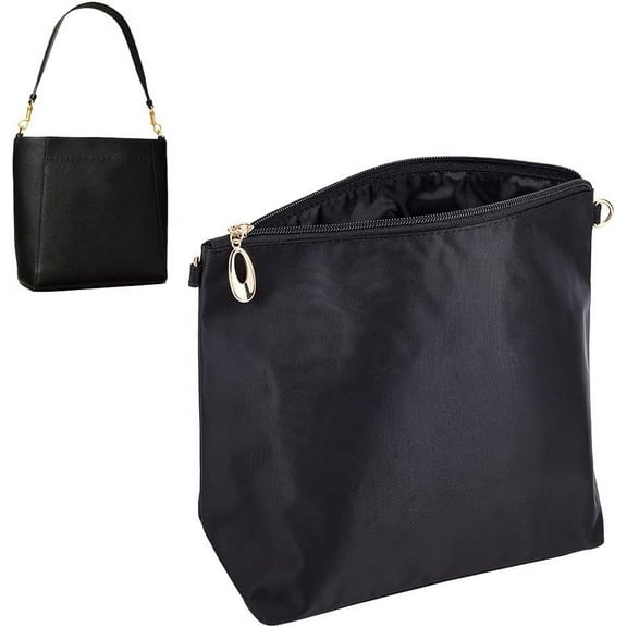 DIY Purse Bag Organizer Insert Nylon Handbag Organizer Insert Inside Liner Shaper Bag in Bag Women Tote Bag Organizer with Multi Pockets Bucket Bag Zipper Inner Pocket Divider 5.4x7.4 Inch Black DIY