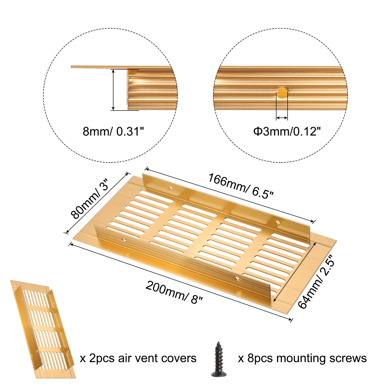 Uxcell 1 Set Rectangle Ventilation Grille, Aluminum 200x80mm Gold Tone