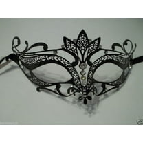 Black Crystal Tiara Laser Cut Venetian Mask Masquerade Halloween Metal Filigree