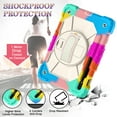 thumbnail image 4 of Shockproof Case for Galaxy Tab S7 FE/Tab S8+ Plus/ Tab S7+ Plus, Rugged Hybrid Protection Kids Friendly Detachable Shoulder Strap/ Hand Strap Rotating Kickstand Bumper Cover, Colorful, 4 of 7