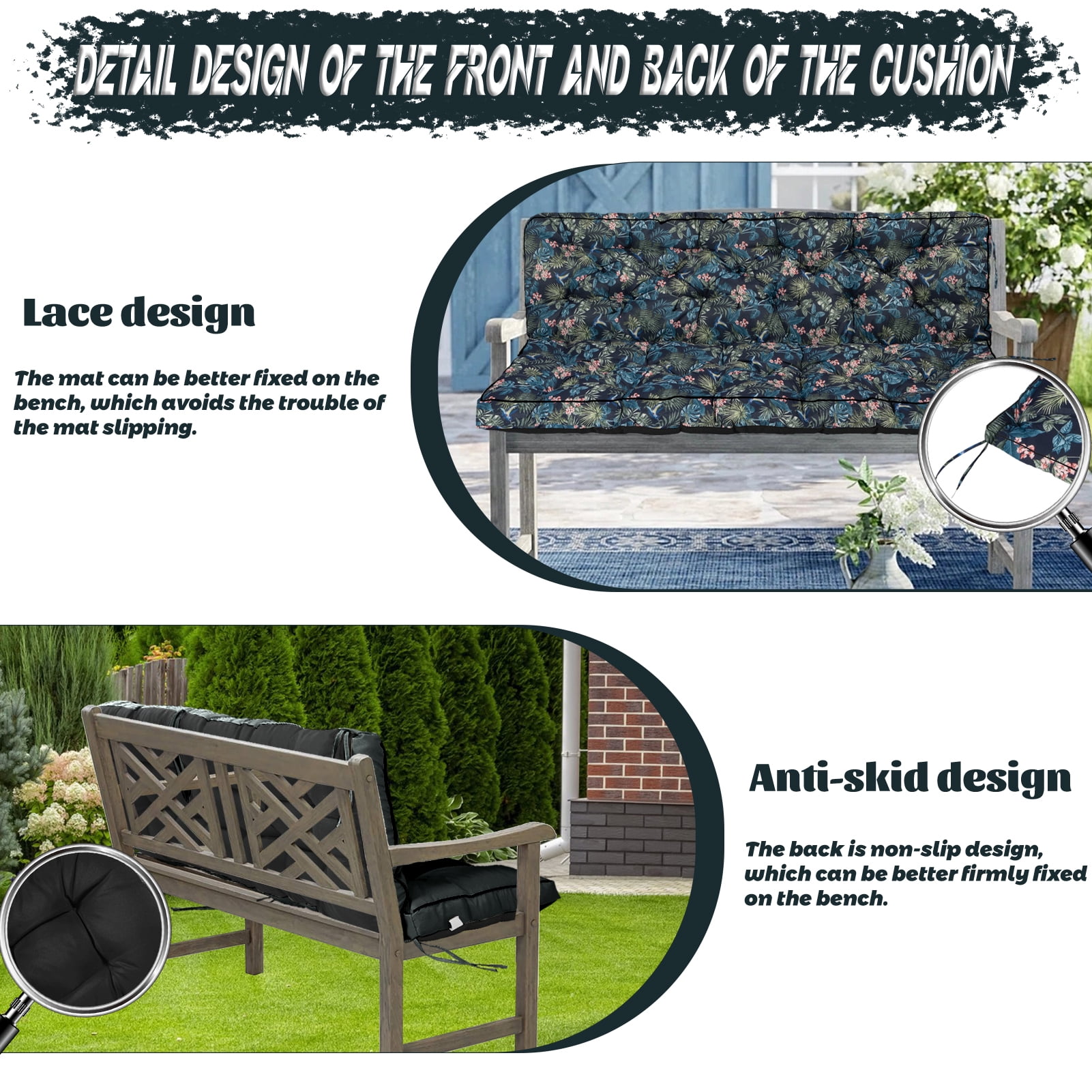 Replacement Cushions for Outdoor Swing, Swing Replacement Cushions Thicken 4" with Backrest, Waterproof Bench Cushions for Patio Furniture Porch Swing Cushions (Hummingbird Flowers)
