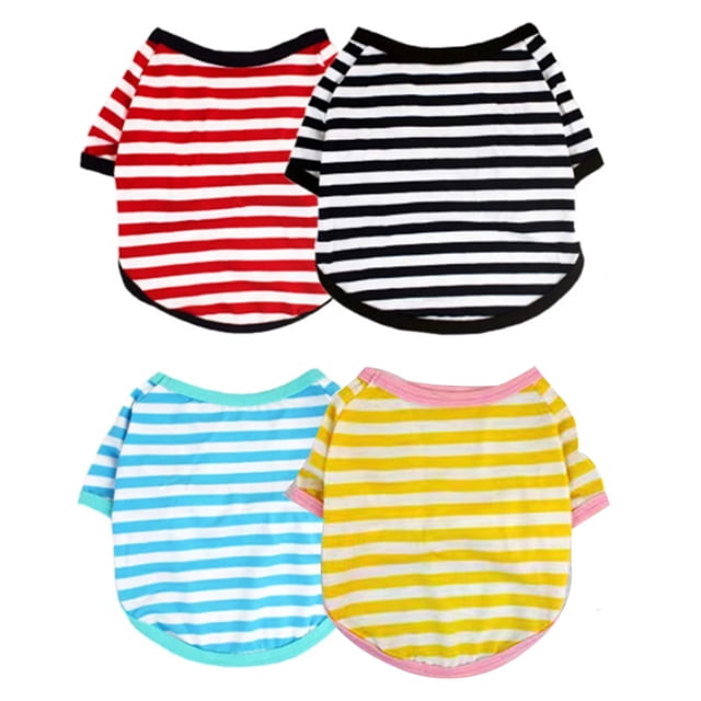 Ropa de verano para perros de 4 piezas, ropa para mascotas, camiseta con cuello redondo a rayas para perros 1419