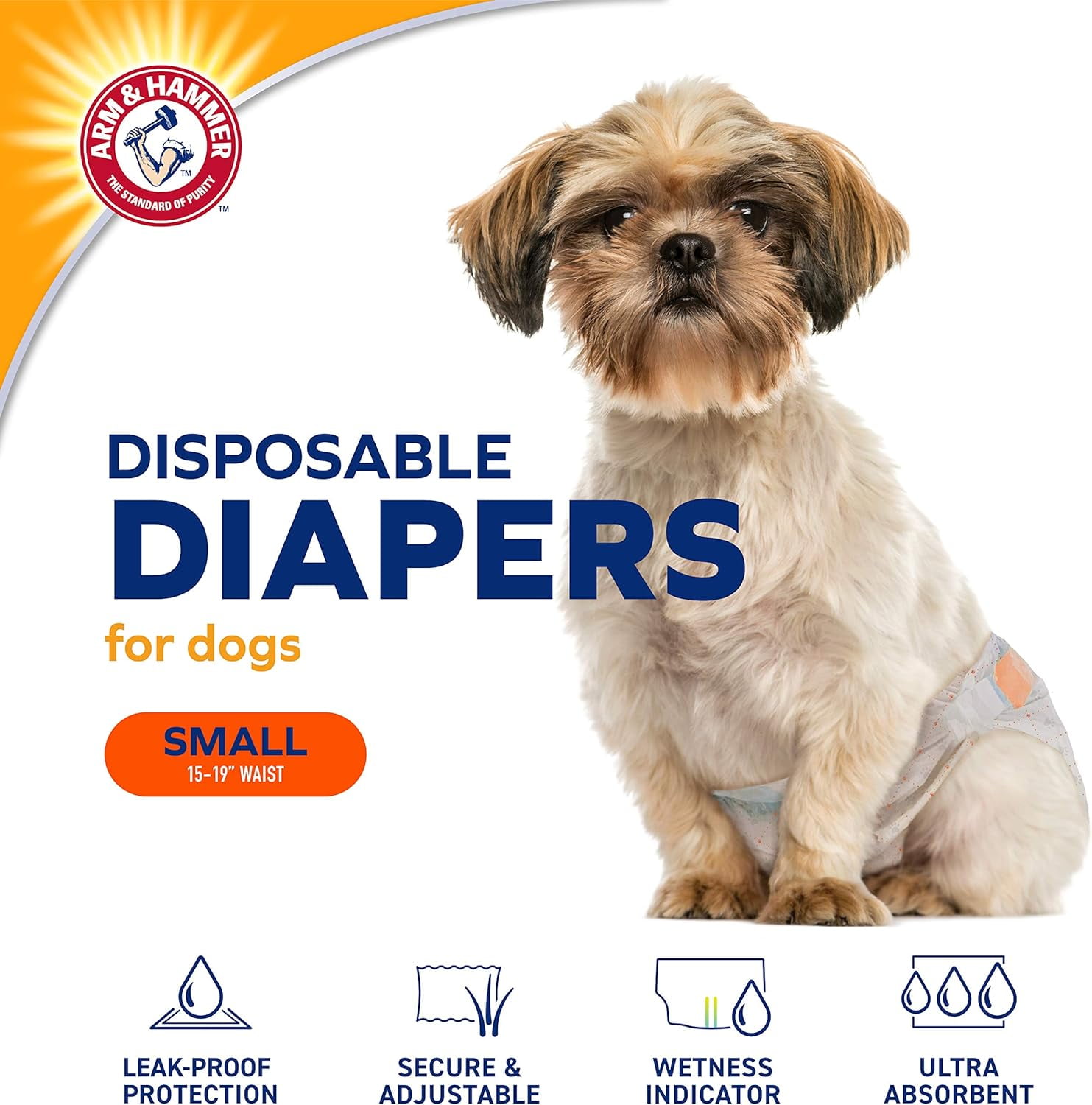Arm & Hammer Female Dog Diapers, Size Small, 12 Count | Ultra-Absorbent, with Leak-Proof Protection