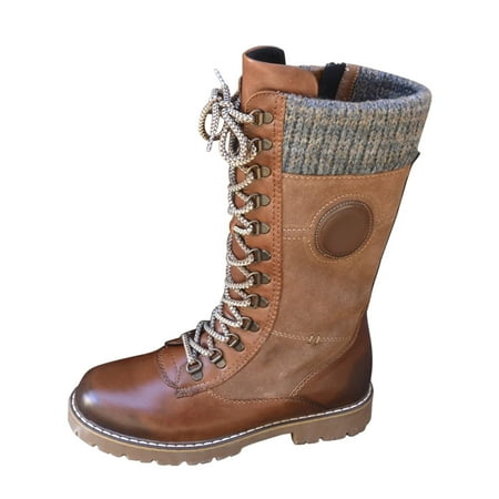 

Valentine s Day Deals!2022 Juebong Women Fashion Lace-up Shoes Retro Western Cowboy Kngiht Boots Casual Warm Low Heels Mid-calf Boots