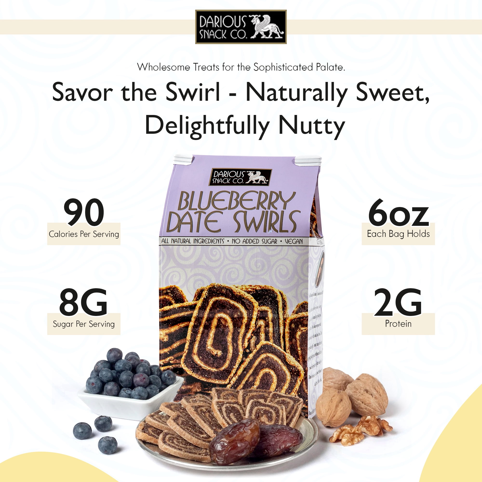 Darious Snack Co. Vegan Banana Date Swirls for Coffee & Tea Treat, Delicious Breakfast Cookies, Slightly Sweet and Savory, All Natural Ingredients, Holiday Food Gifts, 6 Pack - 5 oz Each Bag