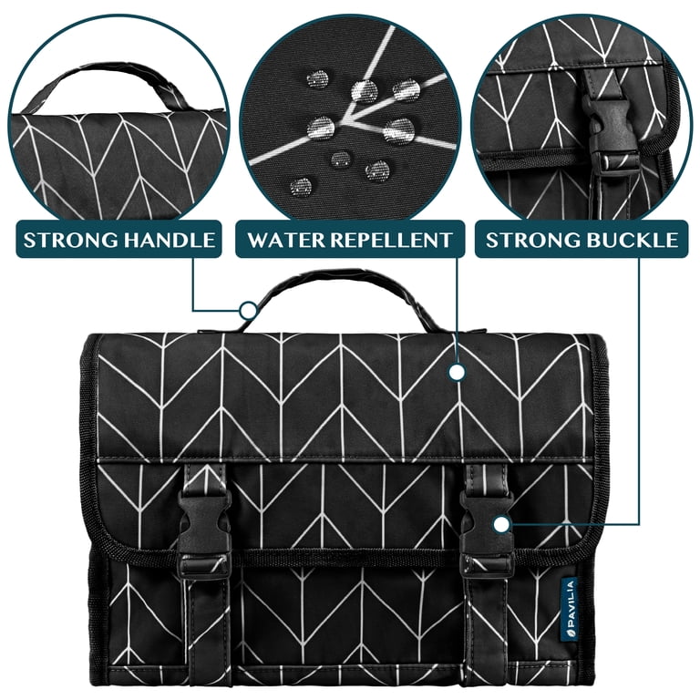 Pavilia Hanging Toiletry Bag, Extra Large, Black Chevron photo 3