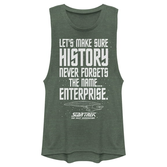 Junior's Star Trek: The Next Generation Let's Make Sure History Never Forgets The USS Enterprise Festival Muscle Graphic Tee Pine Green Heather Large