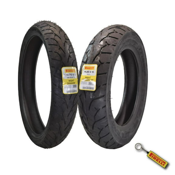Pirelli Night Dragon Tire Set: 120/70B21 M/C 68H REINFTL Front & Night Dragon GT MU85B16 M/C 77H TL Cruiser Rear Motorcycle Tires - Superior Traction & Handling for High-Performance with Keychain