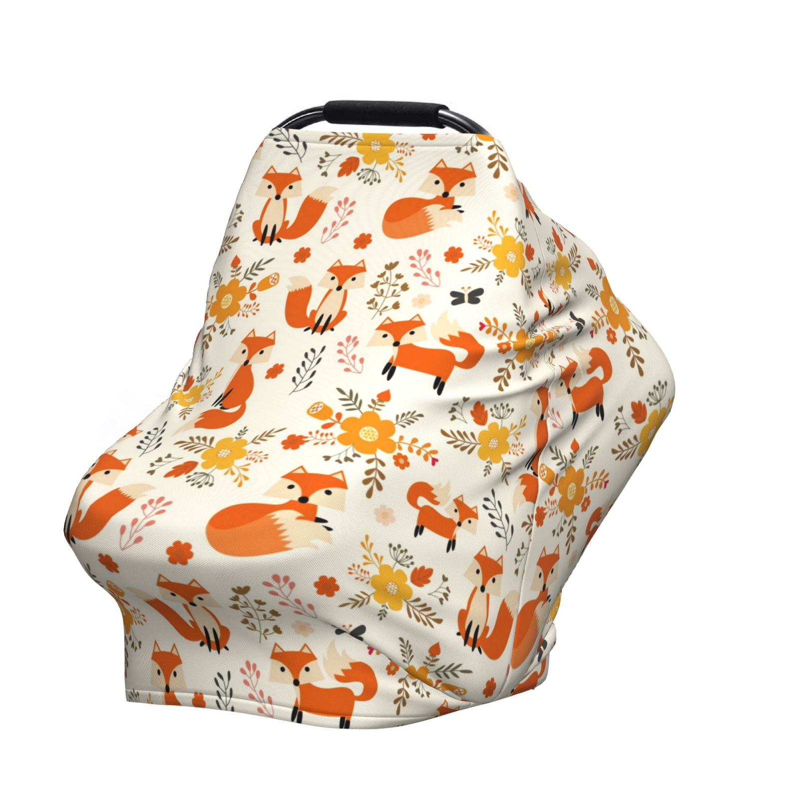 Fotbe Flower Fox Pattern Car Seat Covers for Babies, Nursing Breastfeeding Cover Infant Carseat Canopy, Soft Stretchy Carrier Cover