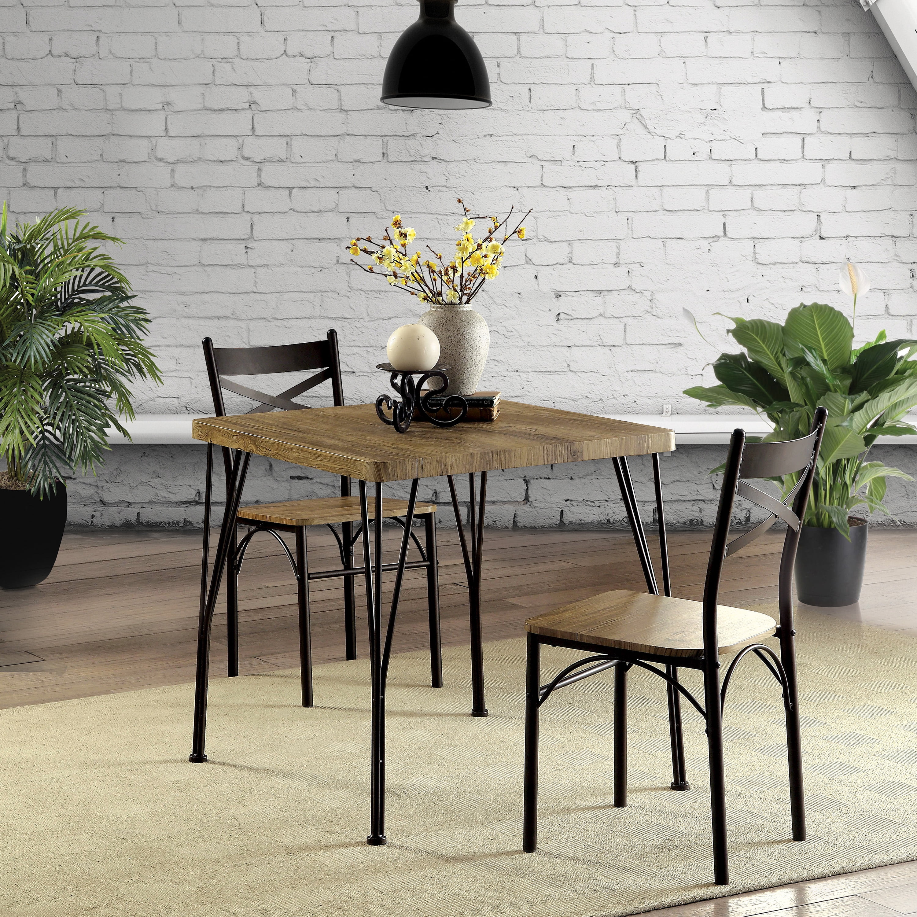 Furniture of America Palmer 3-Piece Dining Set, Gray and Bronze