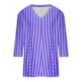 thumbnail image 4 of DeHolifer Womens T Shirt V-Neck 3/4 Sleeve Strip Print Loose Casual T Shirt Summer Fashion Blouse Tops Purple M, 4 of 4
