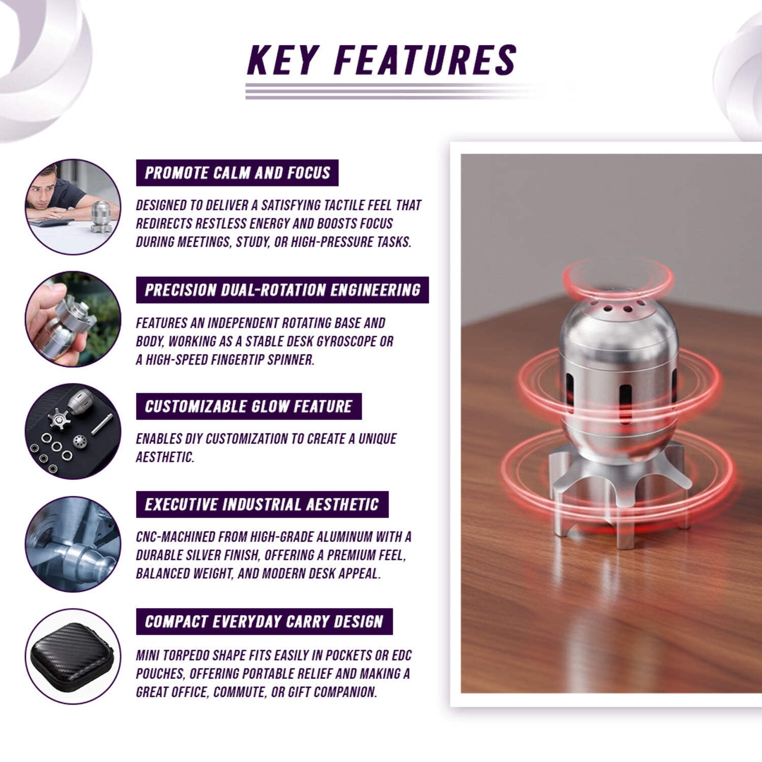 Metal Mini Torpedo Fidget Spinner