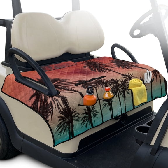 Pzuqiu Tropical Palm Tree Quilted Golf Cart Seat Cover - 2-Person Universal Fit With 4 Pockets, Non-Slip Protector for Golfers