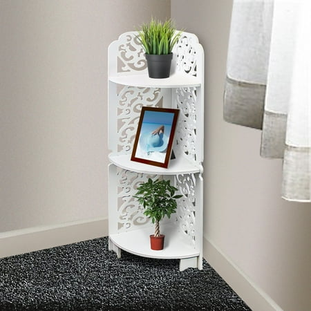 - DL furniture - 3 tier Storage Closet Organizer Free Standing Shelving Rack 1/4 Cylinder Deluxe Shelves Curve Stand Cabinet - WPC White
