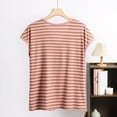 thumbnail image 5 of LADIGASU Women's Casual Loose Stripe V Neck Summer Thin Edition Short Sleeved Pajamas Tops, 5 of 8