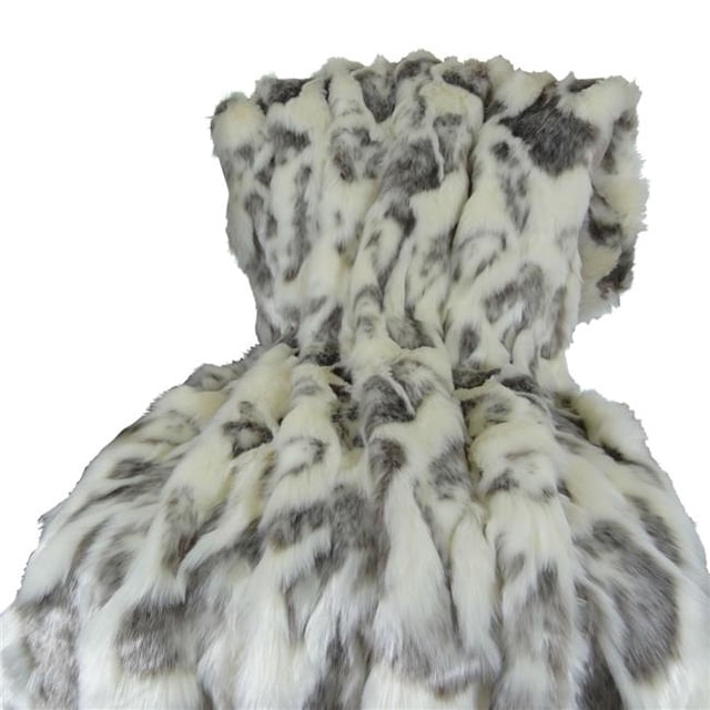 Plutus PB16428-6096-TC Ivory Rabbit Faux Fur Handmade Throw, Ivory & Gray - 60 x 96 in.