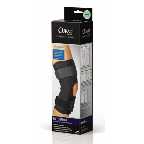 Curad Hinged Knee Support with Microban, Black, Medium