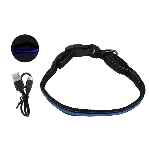 Collar luminoso para perros con tiras reflectantes, antienredos, LED, para gatos y perros, azul, L