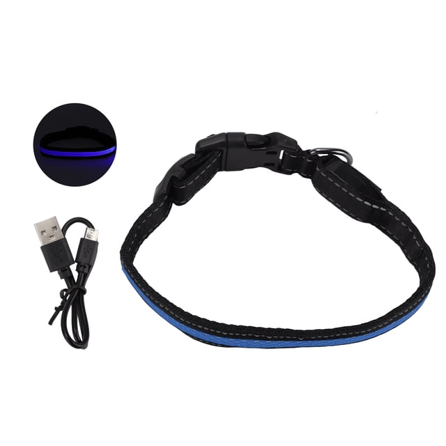 Collar luminoso para perros con tiras reflectantes, collar LED antienredos para gatos y perros, azul S
