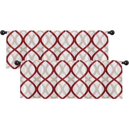 2 Pack Valances Window Treatments Red and Gray Abstract LinesBlackout Drapes Adjustable Curtain Valances for Windows Living Room Kitchen Over Sink 18x52 Rod Pocket Valances