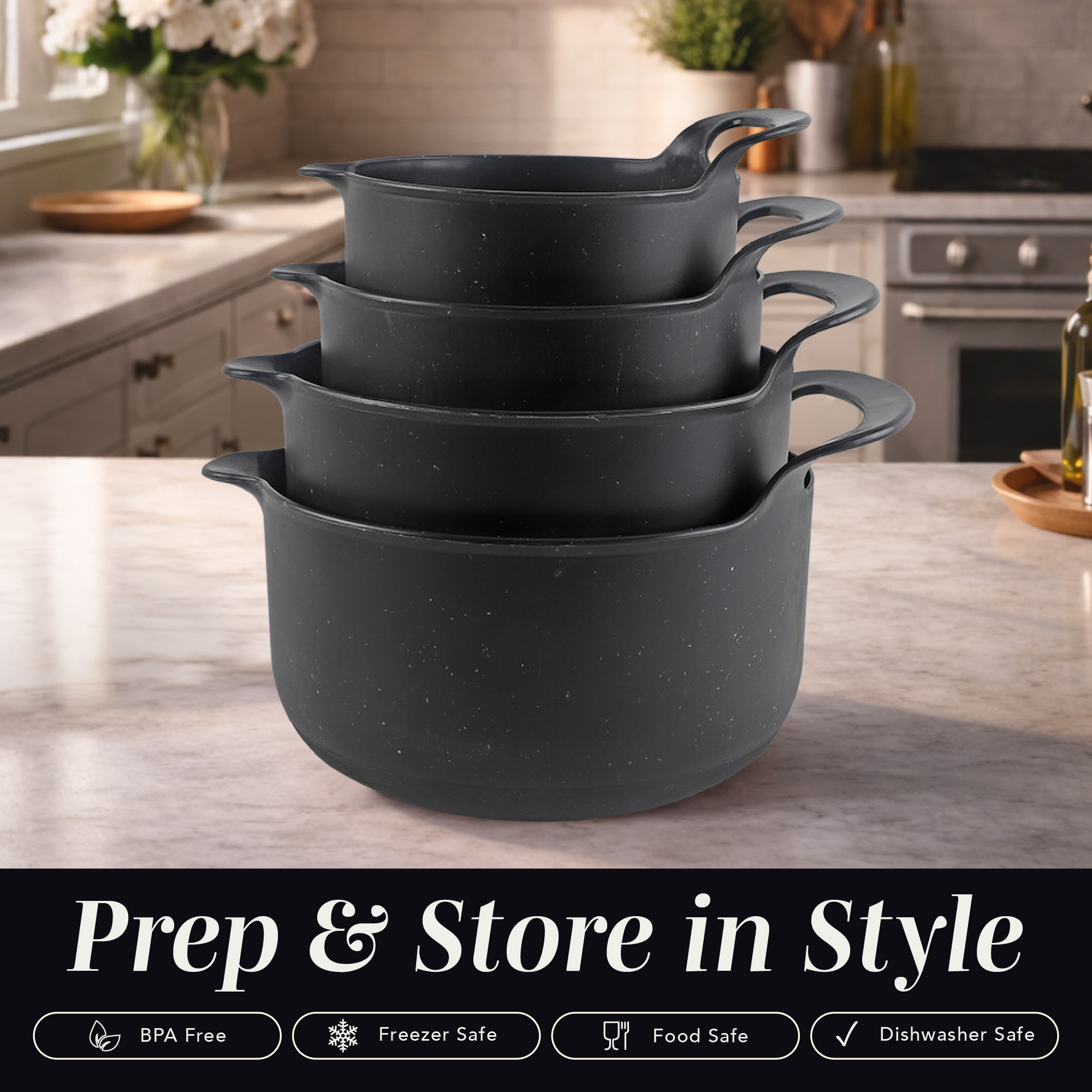 Cook With Color 4-Piece Black Speckled Mixing Bowl Set photo 3