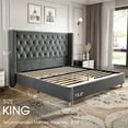 thumbnail image 3 of Merluxy King Bed Frame Upholstered Bed Wingback Headboard Velvet Tufted Diamond Button/No Box Spring Needed/Easy Assembly/Dark Gray, 3 of 8