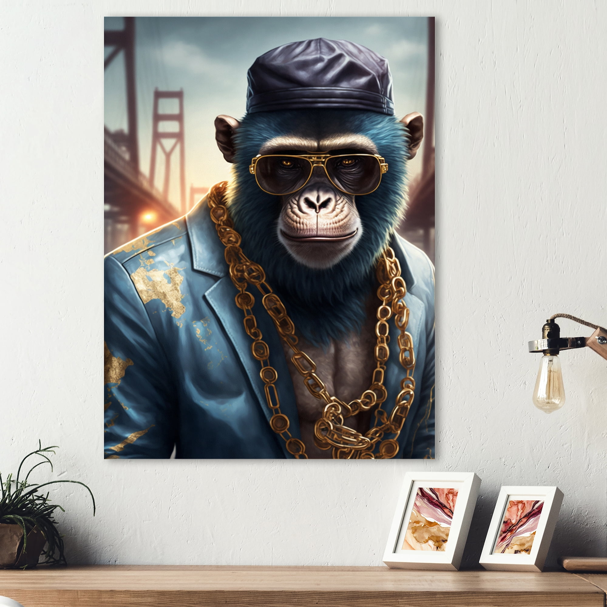 Designart Monkey Gangster In NYC IV Canvas Wall Art
