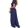 thumbnail image 4 of Liher 2 Piece Lounge Sets for Women Solid Color Navy Blue Summer Streetwear Slim Fit T Shirts and Loose Fit Flare Pant Set Clothes Size L, 4 of 4