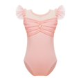 thumbnail image 1 of CHUANK Kids Girls Ballet Dance Gymnastics Leotard Tutu Ruffle Sleeve Ruched Mesh Bodysuit Ballerina Dancing Class Performance Dancewear, 1 of 6