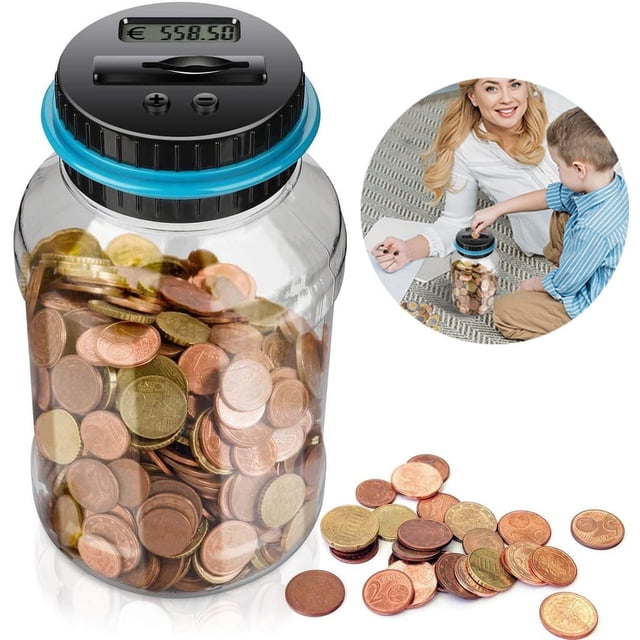 Hucha Contador De Hucha con Pantalla LCD, Hucha De Vidrio con Conteo Automático De Monedas De Gran Capacidad, Hucha Digital para Niños Amigos