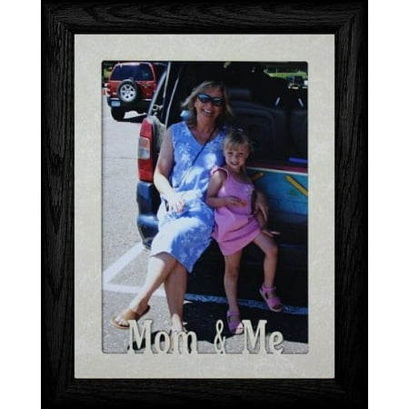 Black Laser Cut 5X7 Jumbo ~ Mom & Me Portrait Picture Frame ~ Laser Cut Cream Mat With Frame (Black) ()