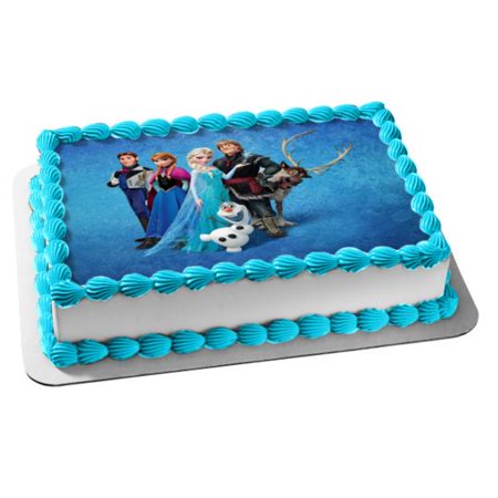 Disney Frozen Anna Elsa Olaf Sven Kristoff Blue Background Edible