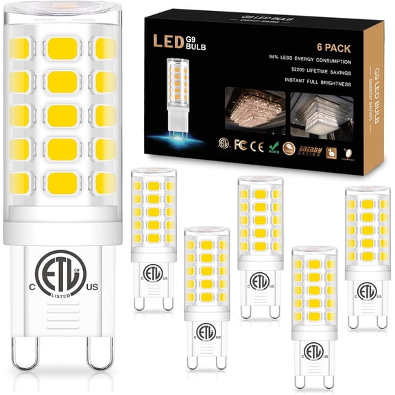 Sailstar G9 LED Light Bulbs, 4W (40W Equivalent), 400 Lumens, 4000K Natural White, 120V, 360° Beam, G9 Bi-Pin Base for Chandeliers, 6 Pack
