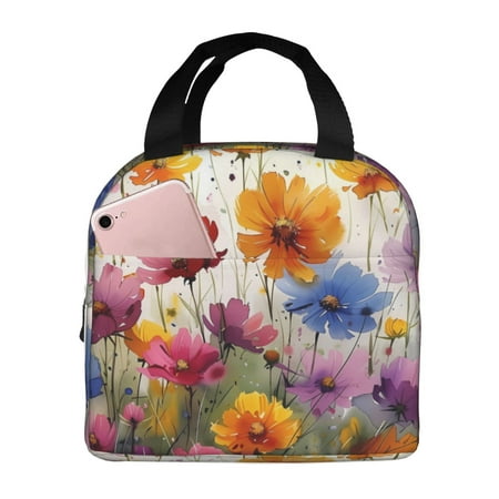 Insulated Lunch Bag for Women Men - Colorful Wildflower Meadow Leakproof Cooler Lunch Box for Women Men  Lunch Tote Bags for Work School Picnic Travel