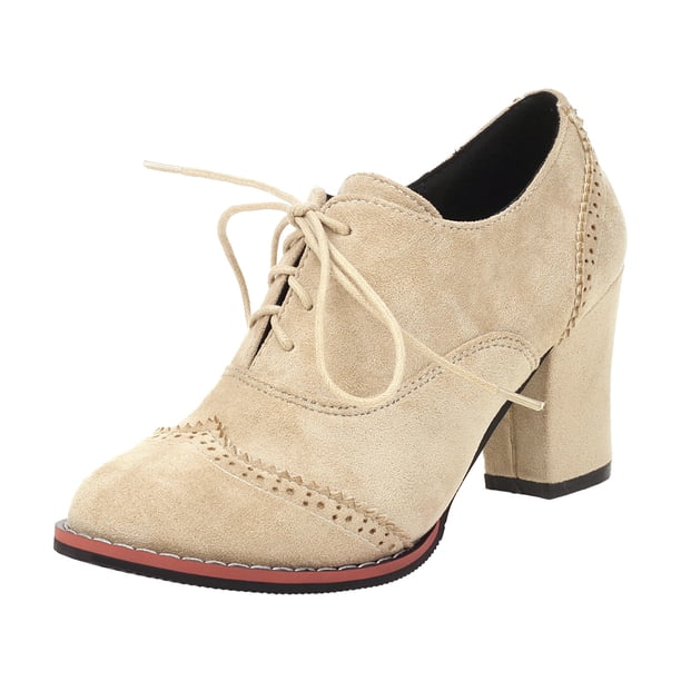 NECHOLOGY Botas Mujer Adulto Femenino Zapatos Botines mujer Botas de tobillo para mujer de tacón grueso con cordones tallados británicos de comercio exterior europeo y americano (Beige, 8.5)